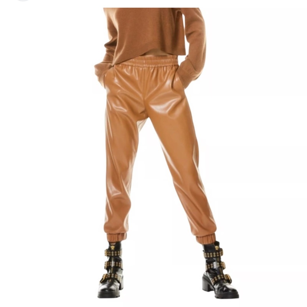 Alice + Olivia - Vegan Leather Joggers in Camel - size Small - EUC - Picture 2 of 13